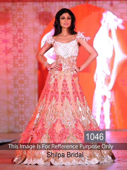 1046 - Net Fabric, Free Size | Peach and Pink Sleeveless Fancy Party Wear Anarkali Suit, Embroidered, Quick Dry, Breathable, Fur Decoration