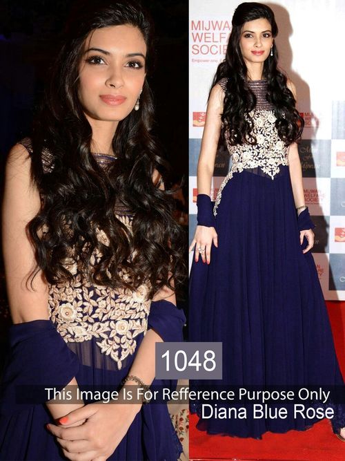 1048 - Net + Georgette Material, Free Size | Blue Colour, Embroidered Anarkali Suit with Sleeveless Design, Breathable Fabric, Laces Decoration