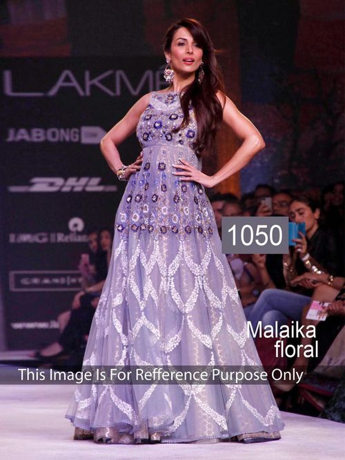1050 - Net & Georgette Free Size Fancy Anarkali Suit, Purple Color with Bead Embroidery, Sleeveless, Breathable Fabric for All Seasons
