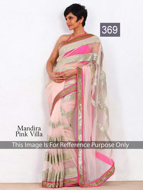 369 - Net & Row Silk, Size 6.30, Pink Colour Fancy Designer Bridal Saree | Embroidered, Sleeveless, Dry Cleanable, Washable, Party/Wedding Wear