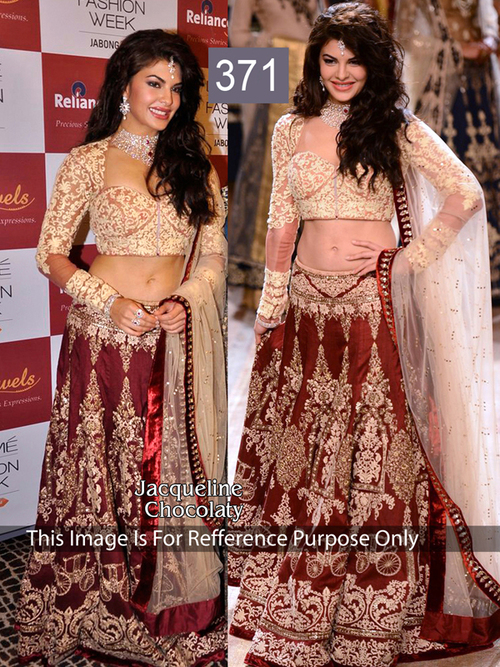 371 - Net & Velvet Maroon and Golden Ethnic Designer Lehanga, Full Sleeves, Embroidered Pattern, Washable, Dry Cleanable, No Fade, Free Size