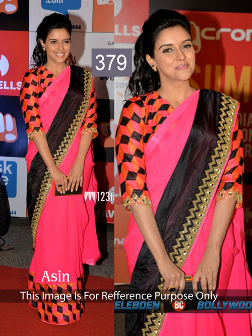 379 - Georgette Bridal Saree, 6.30 Size, Pink with Black and Orange Accents | No Fade, Washable, Short Sleeve, All Season Elegance