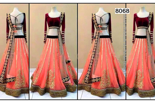 8068 - Georgette Fabric, Free Size | Pink & Maroon Colour, Embroidered Pattern, Full Sleeves, Ethnic Indian Design, Washable & No Fade