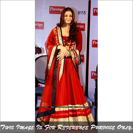 8115 - Velvet and Net Material, Free Size | Red and Golden Embroidered Designer Lehanga, Full Sleeves, Ethnic Indian Party Wear, Dry Clean and Washable