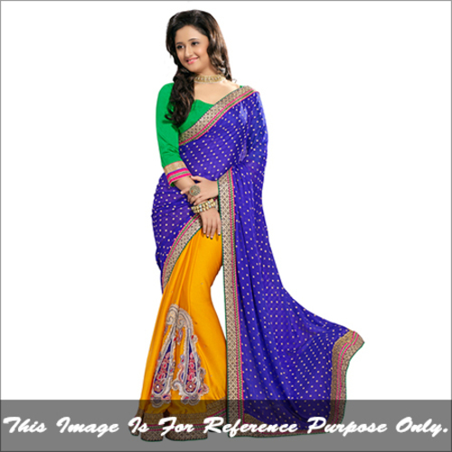 Buy Fancy Designer Indian Saree - Jacquard, Size 6.30 | Embroidered, Blue and Yellow Color, Bollywood Style, Perfect for All Seasons