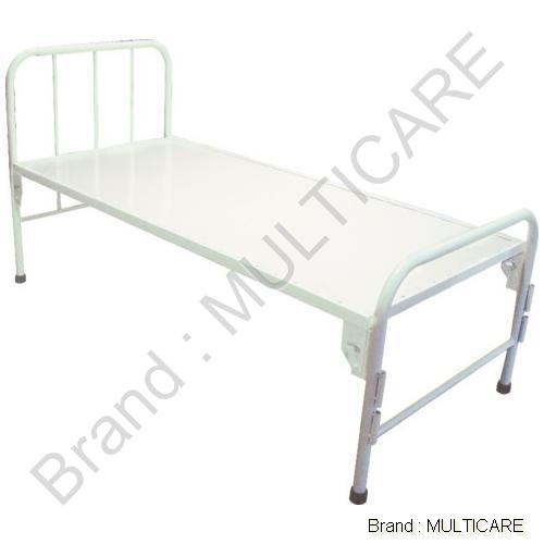Hospital Plain Bed - MS Tube Frame, 2090x910x600 mm, Epoxy Coated | Tubular Unequal Height Head & Foot Bows, 4 IV Rod Locations, PVC Leg Stumps