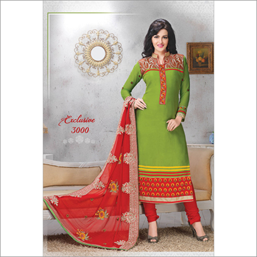 3000 - Cotton Silk Salwar Suit in Green & Red, Heavy Embroidered, Full Sleeves, Washable & Dry Cleanable, Versatile for All Seasons