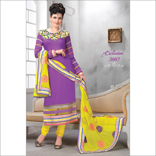 3007 - Glaze Cotton, Blue & Yellow Fancy Designer Salwar Suit with Full Sleeves & Printed Pattern | Ethnic Party Wear with Chiffon Dupatta