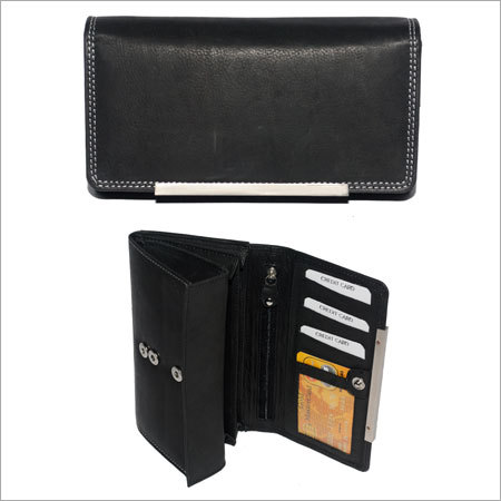 Womens Leather Wallets - Genuine Leather, 4x7 Inches, Black, Snap Closure | Elegant Design, Smooth Finish, Highly Durable, Stylish Pattern, 6-10 Card Slots