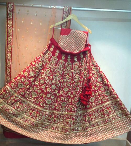 Wedding Bridal Lehenga - Silk, 54 Inches, Red | Zardozi Embroidery, Elegant Design, Custom Fit