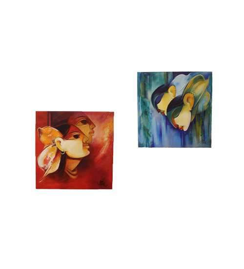 Nature Based Colourful Canvas Paintings on Red & Blue colour backdrop