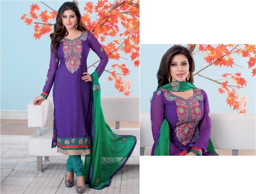 Tantalizing Straight Salwaar Wear - Polyester Up to 44" Size Purple, Embroidered Detail, Matching Dupatta, Comfortable Fit