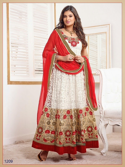 White And Red Designer Salwar Kameez