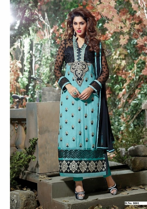 Black And Sky Blue Designer Salwar Suit