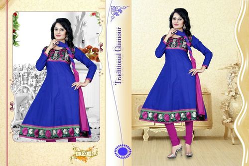 103 - Cotton, Full Sleeves, Blue & Purple Colour, Neck Designer, Embroidered Pattern | Breathable, Quick Dry, Washable, Party Wear Stylish Fancy Designer Najnin Dupatta Salwar Suit