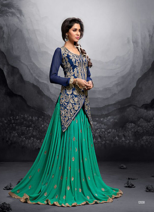 Blue with Sea Green Color Embroidered Designer Salwar Suit