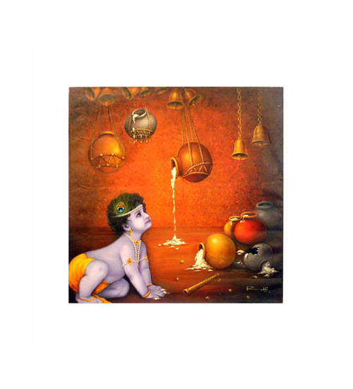 Oil Colour Painting on Canvas - Makhan Chor