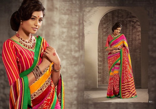 Multicolur Floral Print With Fancy Lace Sarees