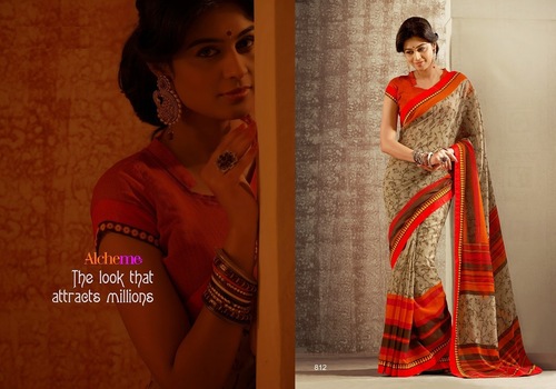 Multicolour Designer Floral Print With Fancy Lace