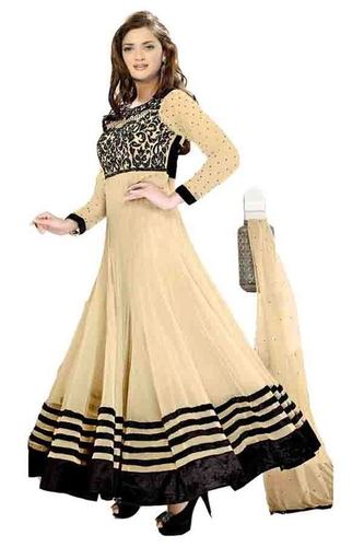 Full Round Creamy Anarkali Lace Embro Suit