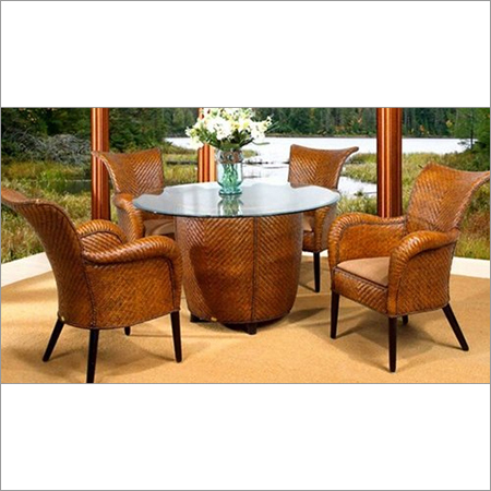 Rattan Cane webbing Wooden Dining Table Set