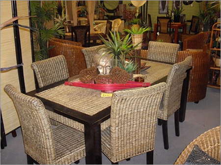 Rattan Webbing Wooden Dining Set