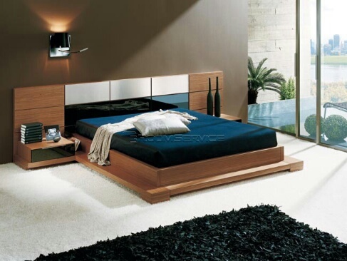 Modern Bed - Wood King Size Brown, Easy Assembly | Modern Design, Comfortable Sleep, Space Saving, Headboard and Nightstands Included, Durable