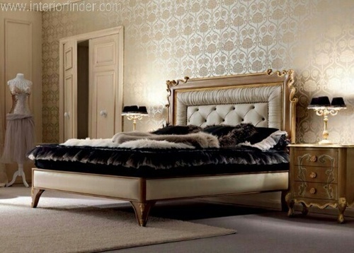 Modern Bed - Wood Upholstery King Size, Tall Headboard, Polished Finish, Elegant Design, Durable Frame