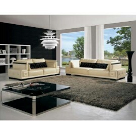 Modern Straight Line Sofa - Leather, 7ft x 3ft, Beige | Elegant Design, Comfortable Seating, Durable Wood Frame