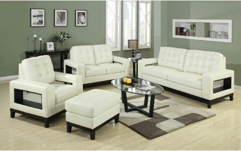 Modern Straight Line Sofa - Leather, Wooden Frame, Off-White | Modern Style, Comfortable Seating, Easy Cleaning