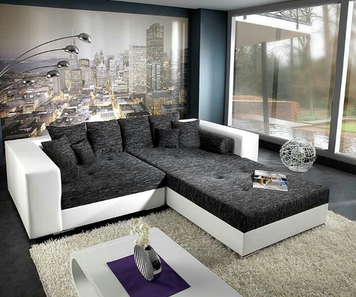 Modern Corner Sofa - Fabric And Wood Large, White Grey | Spacious Seating, Stylish Design, Comfortable Cushions