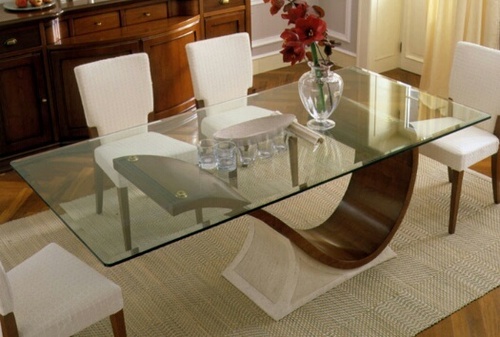 Modern Dinning Set - Wood Base, Glass Tabletop 72x36x30 inches, Fabric Chairs 18x20x38 inches | Elegant Design, Durable, Space Saving, Comfortable Seats