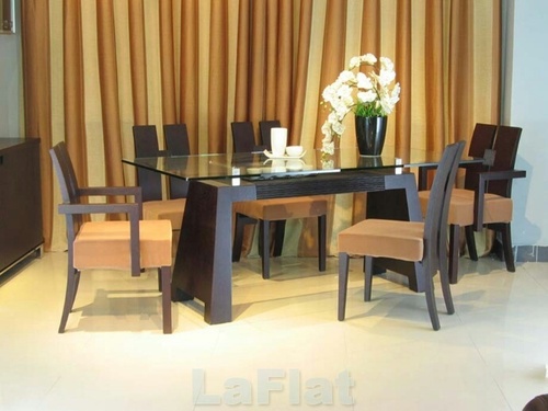 Modern Dinning Set - Wood & Glass, 72x36x30 Inches Table, Brown Wood Chairs | Elegant Design, Comfortable Seating, Easy Assembly
