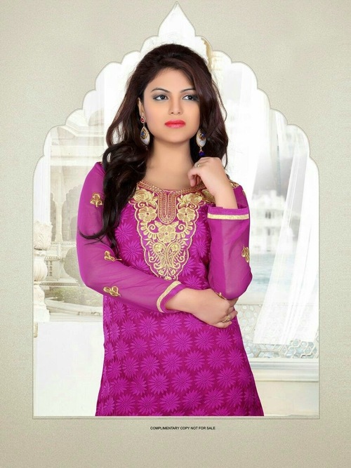 Indian Salwar Kameez - Georgette Fabric, M-L Size, Purple | Intricate Gold Embroidery, Elegant Design, Comfortable Fit