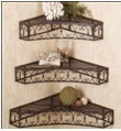 SET OF 3 SHELVES - Wrought Iron, Varying Sizes, Brown | Corner Shelves, Space Saving, Durable, Wall Mount