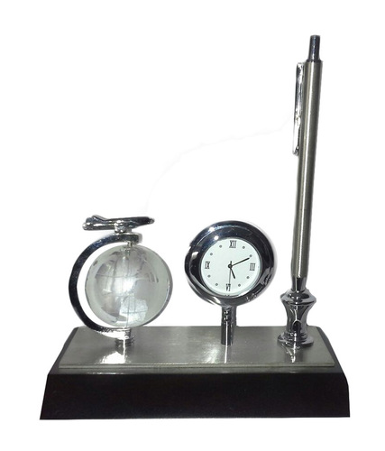 PEN STAND WITH GLOBE AND WATCH