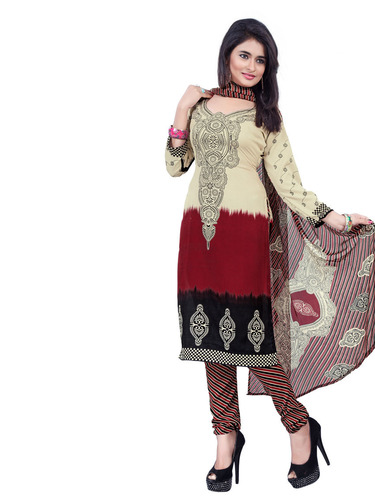 Printed Salwar Kameez Party Wear Suit - Silk, Semi Stitch Size, Red, Black & Maroon Color | Full Sleeves, Washable, No Fade, All Season