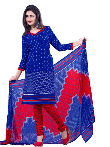 Blue And Red Printed Chudidar Tunic Salwar Kameez Suit