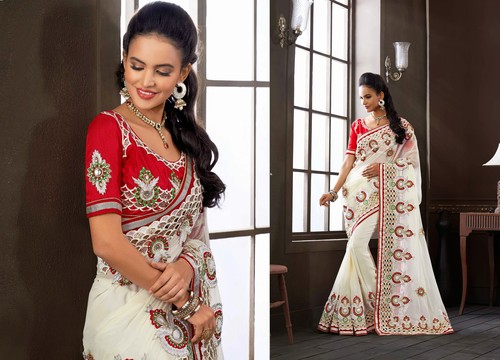 Off White Net and Net Jacquard Lehenga Choli