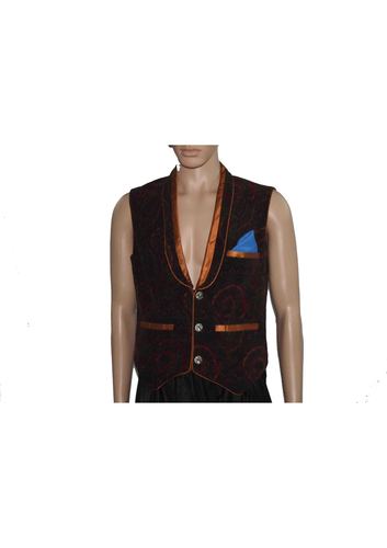 Mens Waistcoat - Velvet Fabric, Brown, Shawl Collar, Button Closure, Digital Print, Two Pockets, Perfect Fit