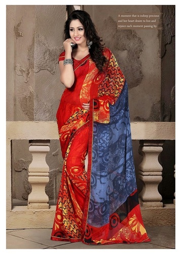 red color printed sarees