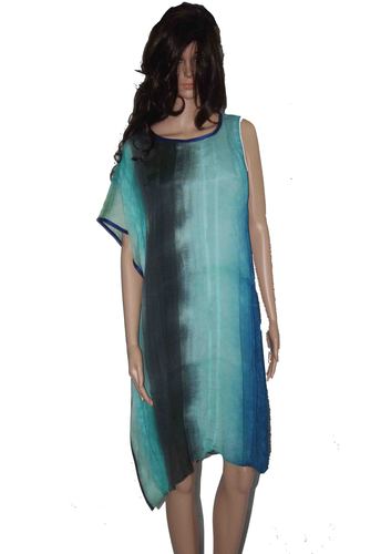 Kaftan - Crepe, Knee-Length, Blue | Ombre Shade, Tie Dye, One-Shoulder, Soft Fabric, Comfortable Fit