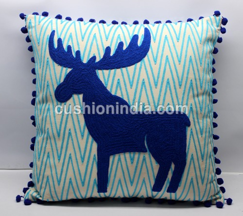 MOOSE Embroidered Art Cotton Cushion Cover
