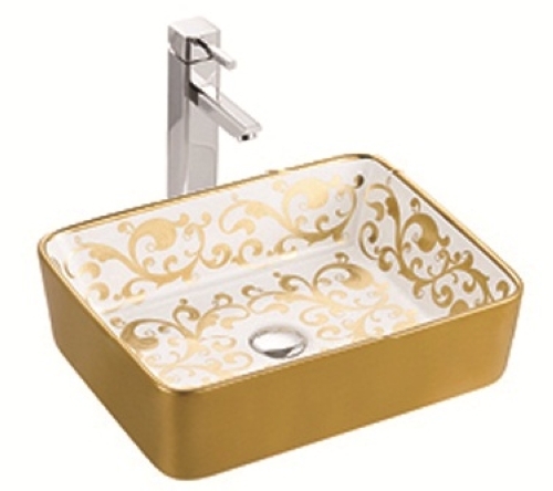 P022-K05 - Ceramic 480X370X130mm Gold Rectangular, Durable Elegant Design, Glossy Finish, Easy Install