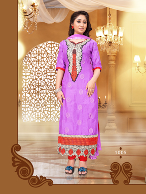 Cotton Salwar Suit - CamFric Cotton & Semi Cotton, Red & Purple, Semi Stitch, Full Sleeves, Embroidered | Dry Cleanable, Washable, Fancy Design for All Seasons