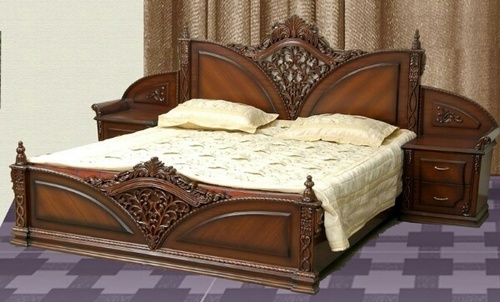 Carving Bed - Sheesham Wood King Size, Polished Finish | Intricate Carvings, Handcrafted Quality, Spacious Storage