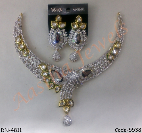 American Diamond Bridal Necklace with Kundan