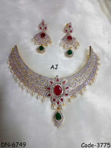 American Diamond Bridal Necklace with Pearl