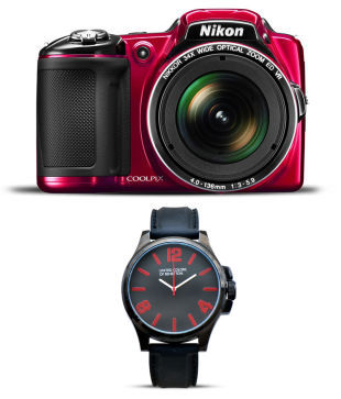 Nikon Coolpix L830 16MP Semi SLR (Red) Combo with UCB Watch