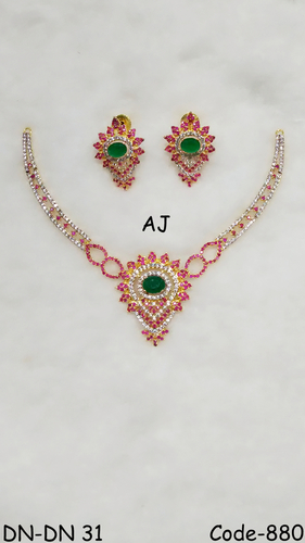 American Diamond Necklace with Colour Stone